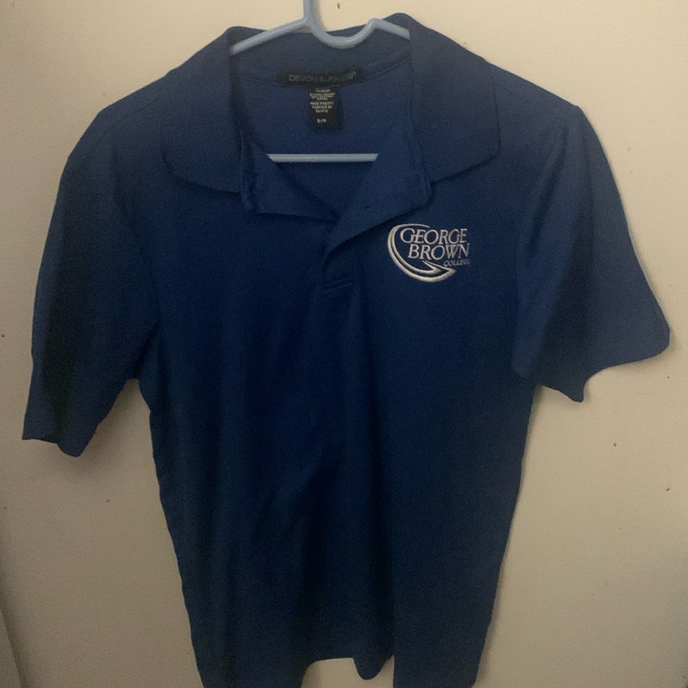 Brand New George Brown College Blue Polo Shirt 61/39 poly cotton blend SZ Small